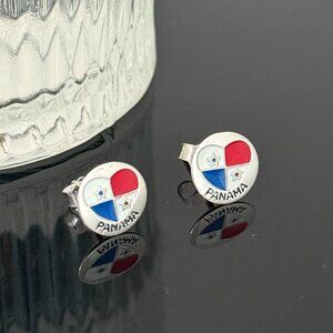 Panama Heart Flag Earrings S925 Sterling Silver Handmade Ear Stud